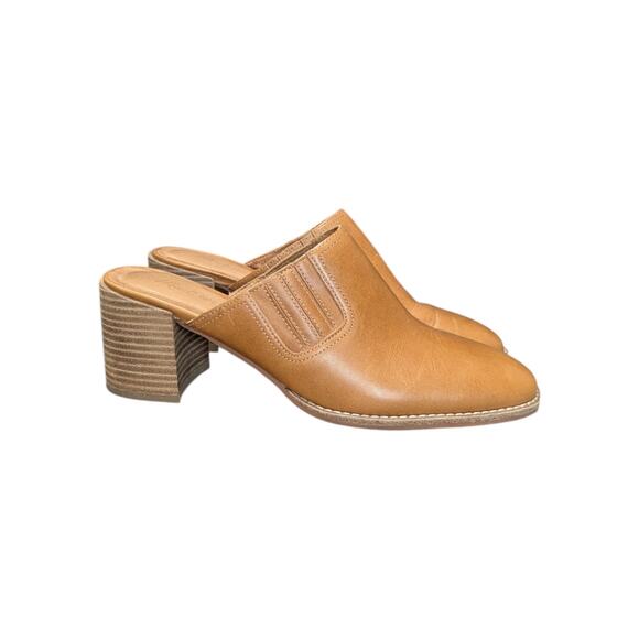 Madewell Carey Mule Leather Brown Tan Womens 8.5 Slip On Heels Twee Preppy Shoes - Picture 3 of 7
